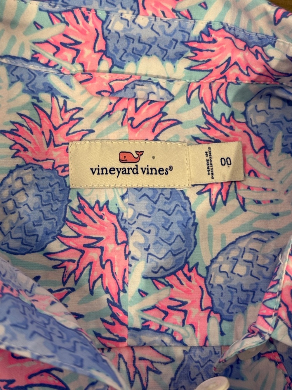 Vineyard‎ Vines Pineapple Print Preppy Summer Blouse Women's Size 00 - Picture 8 of 15